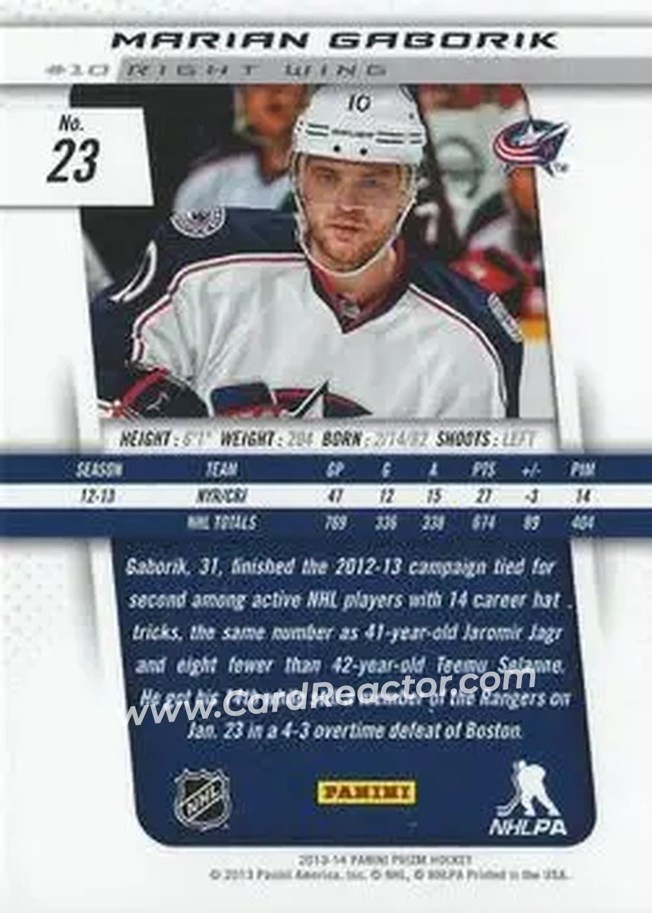 2013-14 Panini Prizm #23 - Marian Gaborik - Columbus Blue Jackets - Back