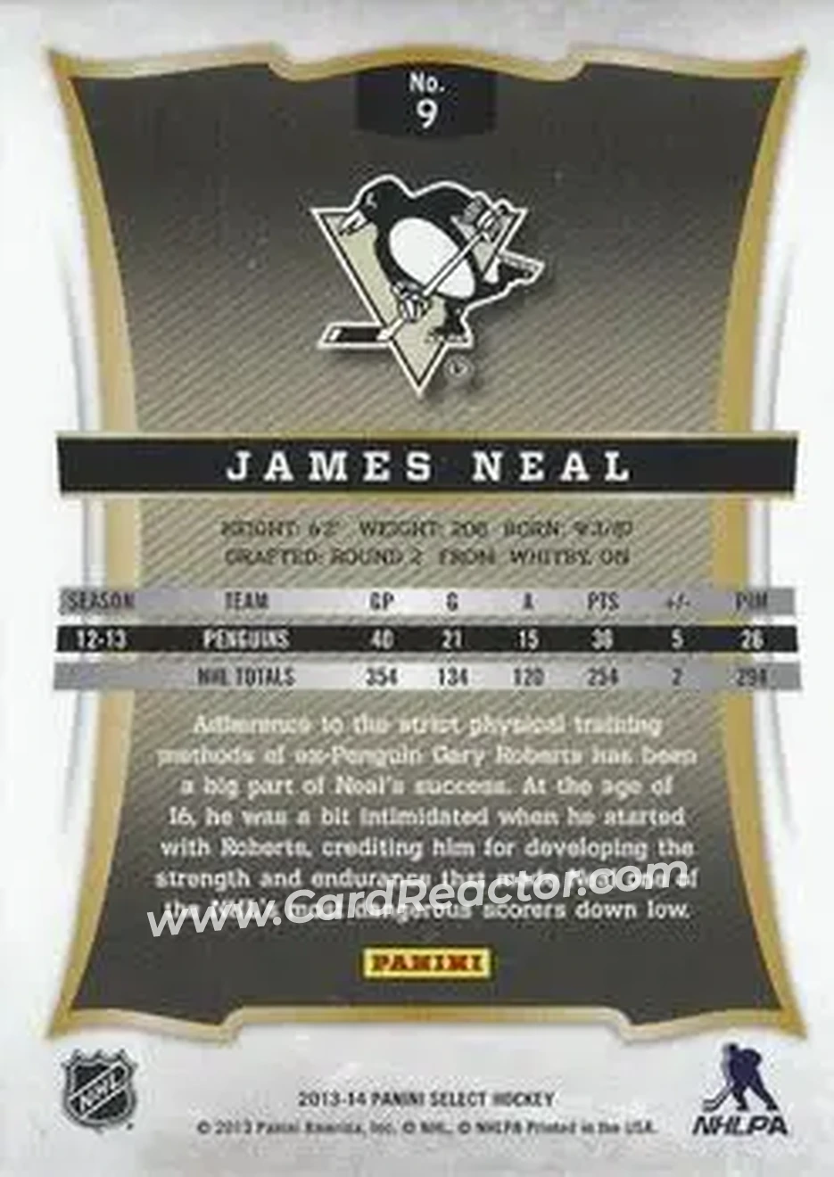 2013-14 Panini Select #9 - James Neal - Pittsburgh Penguins - Back 2013-14 Panini Select #9 - James Neal - Pittsburgh Penguins - Back
