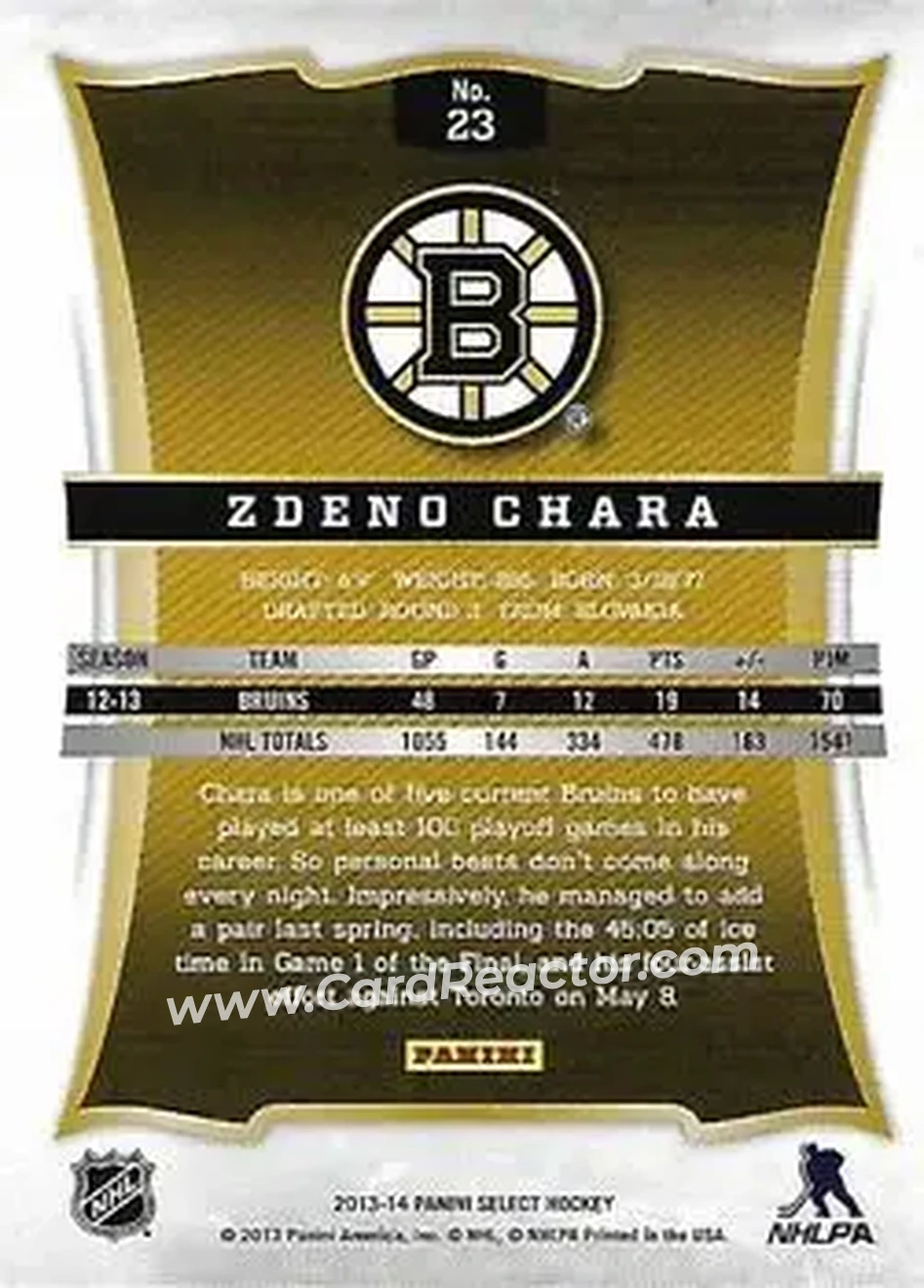 2013-14 Panini Select #23 - Zdeno Chara - Boston Bruins - Back 2013-14 Panini Select #23 - Zdeno Chara - Boston Bruins - Back