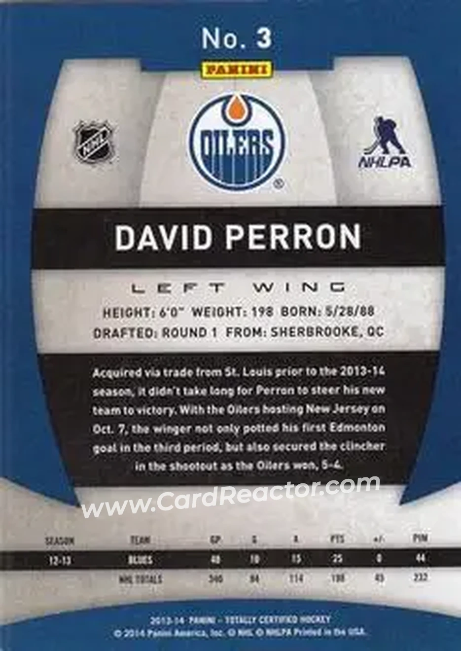 2013-14 Panini Totally Certified #3 - David Perron - Edmonton Oilers - Back