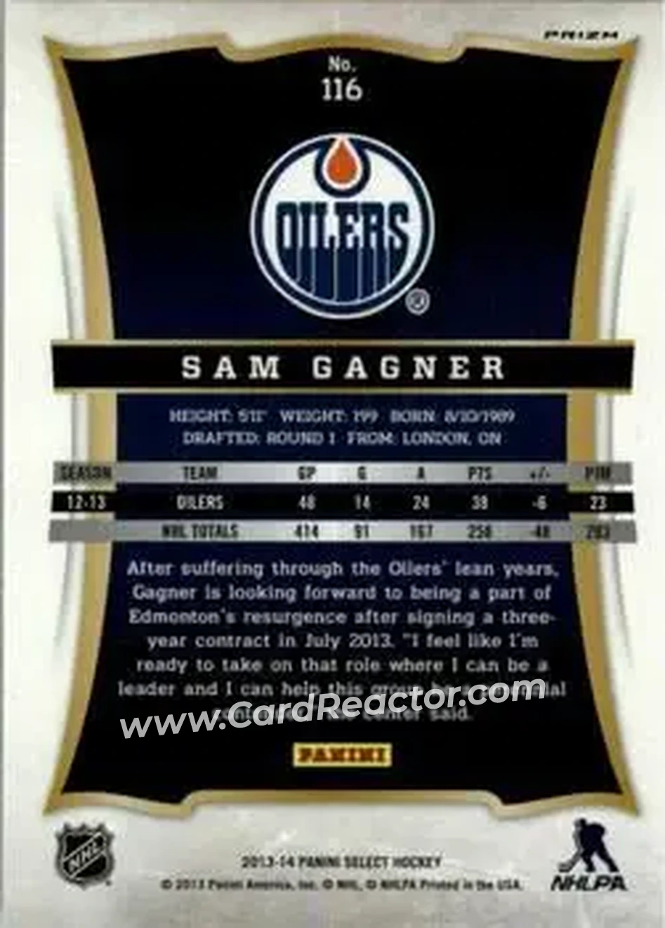 2013-14 Panini Totally Certified #4 - Sam Gagner - Edmonton Oilers - Back