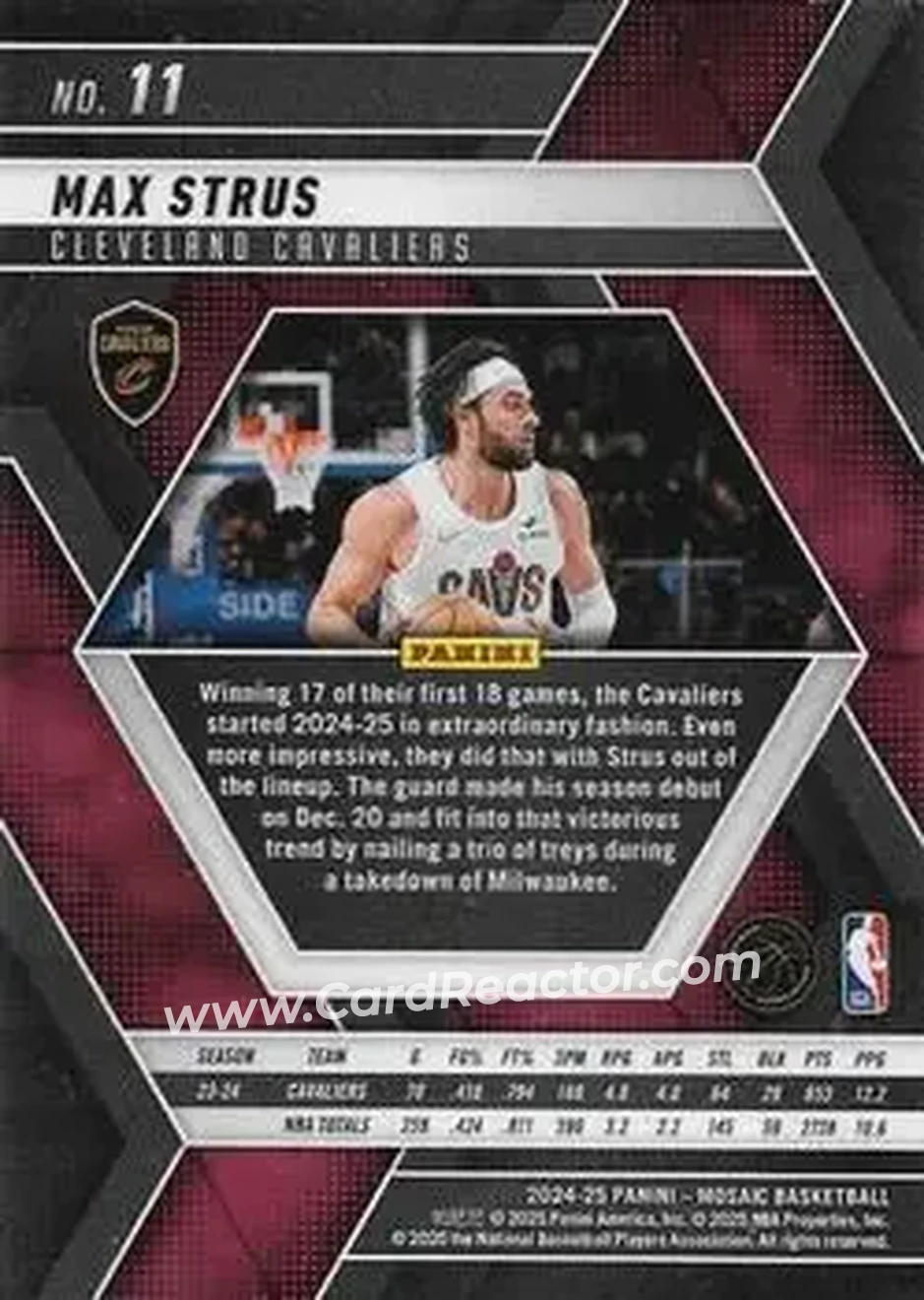 2024-25 Panini Mosaic #11 - Max Strus - Cleveland Cavaliers - Back
