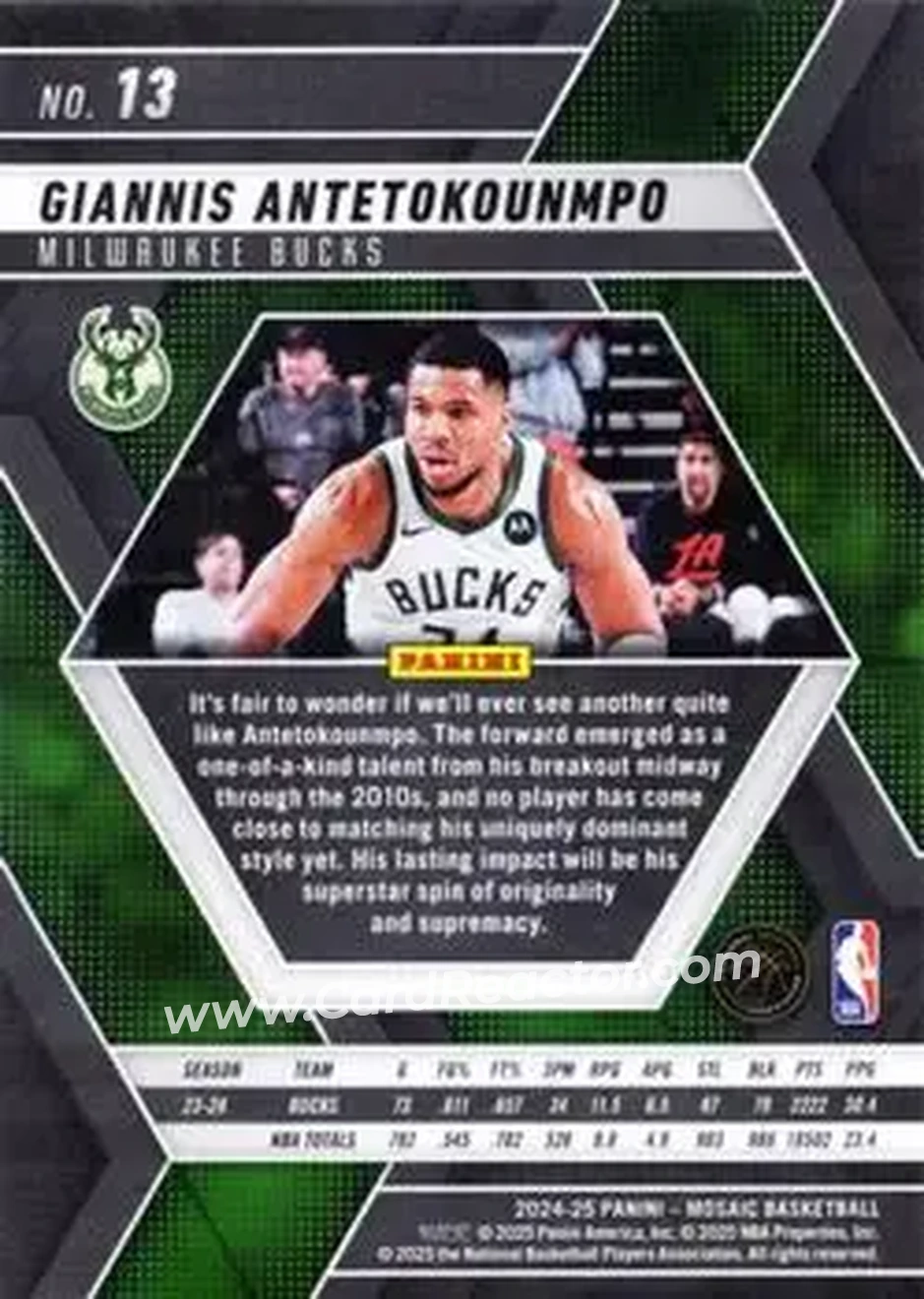 2024-25 Panini Mosaic #13 - Giannis Antetokounmpo - Milwaukee Bucks - Back