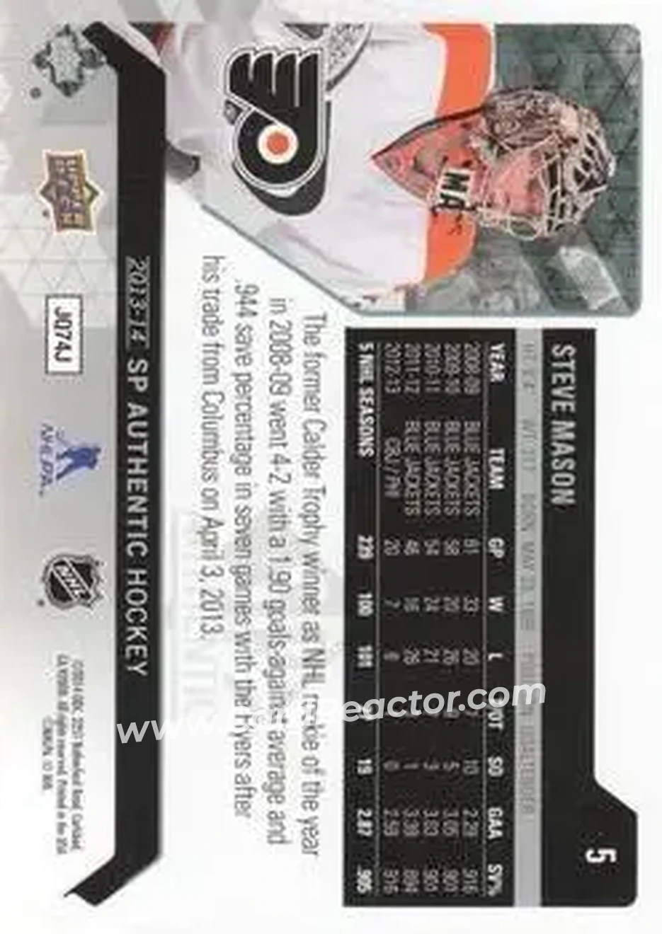 2013-14 SP Authentic #5 - Steve Mason - Philadelphia Flyers - Back