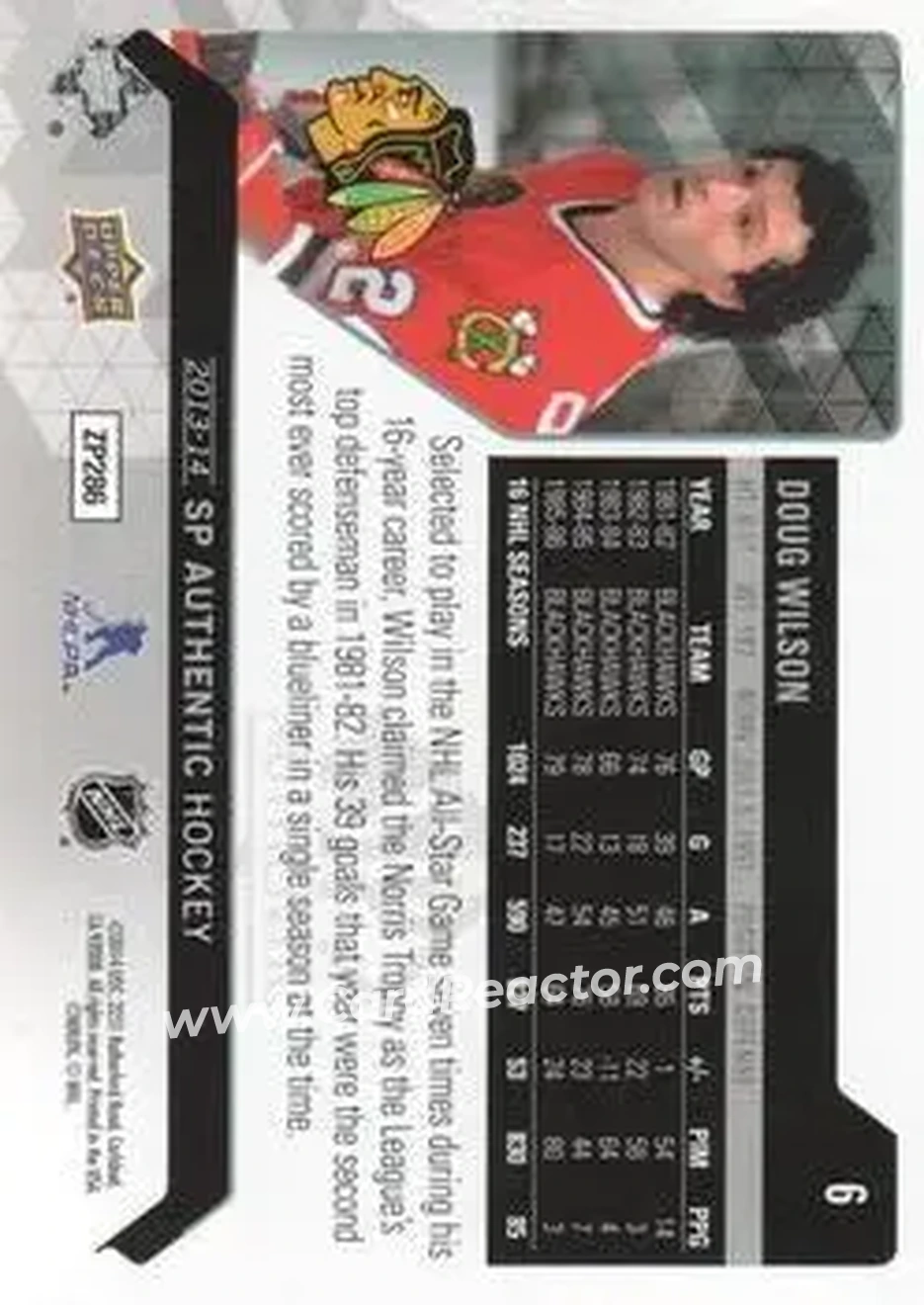 2013-14 SP Authentic #6 - Doug Wilson - Chicago Blackhawks - Back