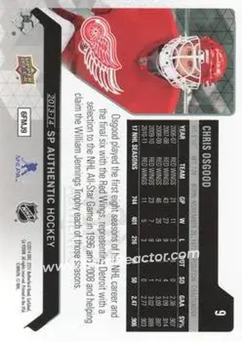 2013-14 SP Authentic #9 - Chris Osgood - Detroit Red Wings - Back