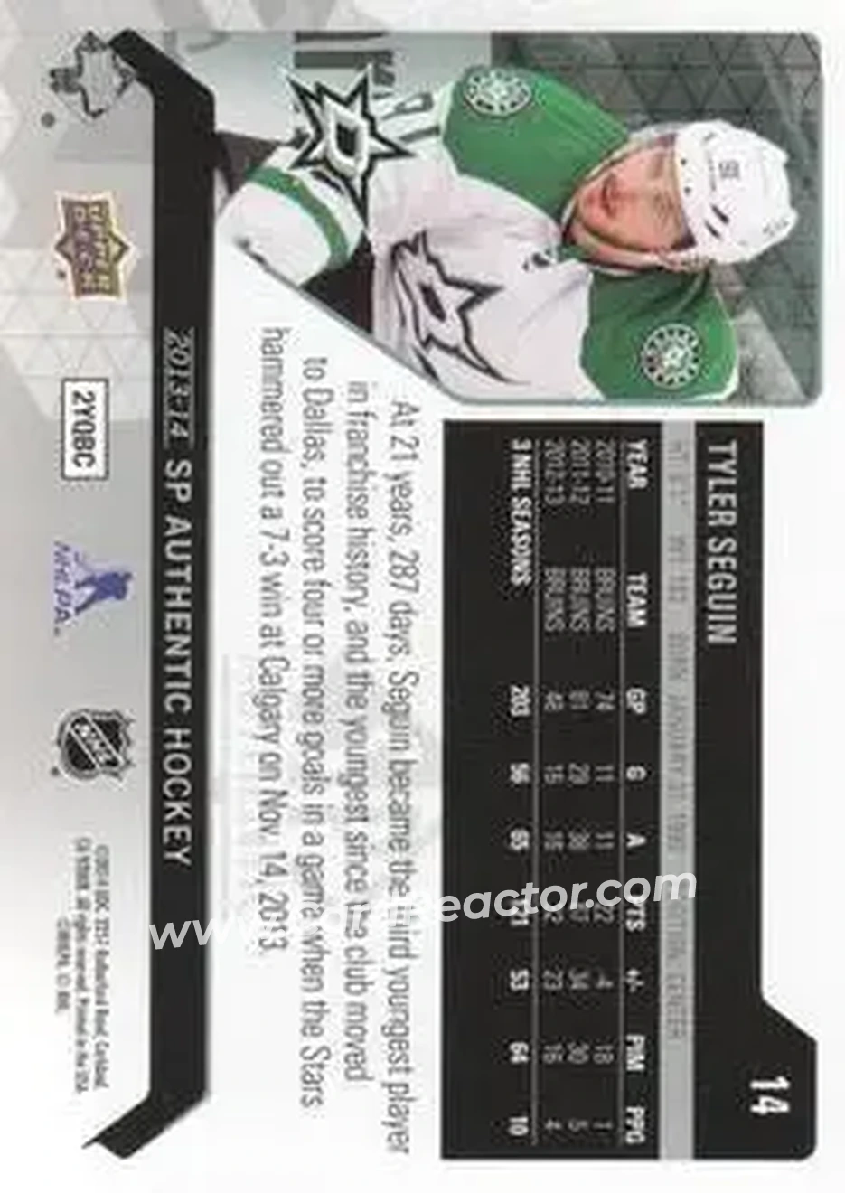 2013-14 SP Authentic #14 - Tyler Seguin - Dallas Stars - Back