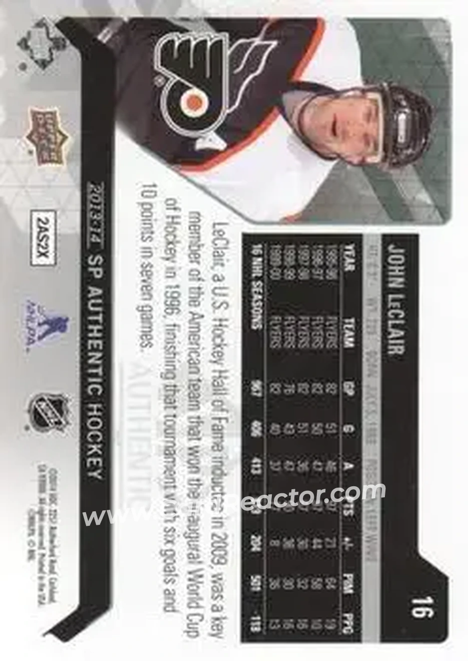 2013-14 SP Authentic #16 - John LeClair - Philadelphia Flyers - Back
