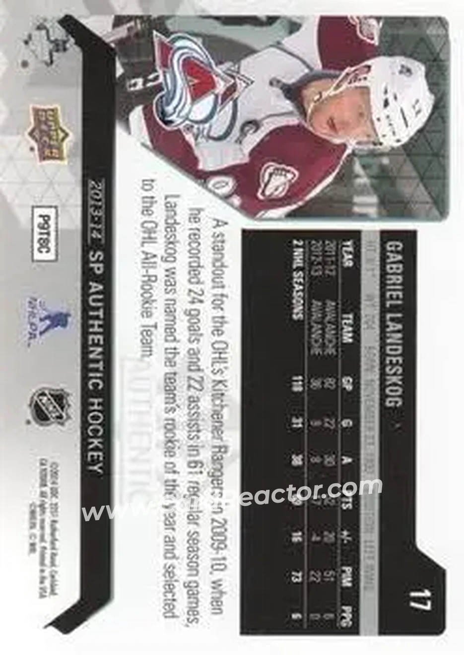 2013-14 SP Authentic #17 - Gabriel Landeskog - Colorado Avalanche - Back