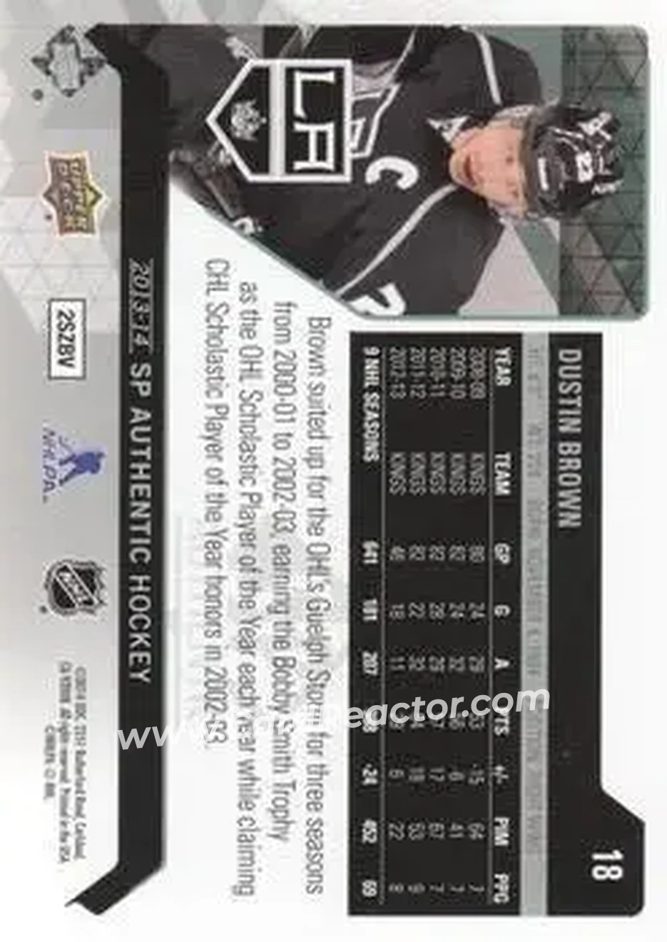 2013-14 SP Authentic #18 - Dustin Brown - Los Angeles Kings - Back