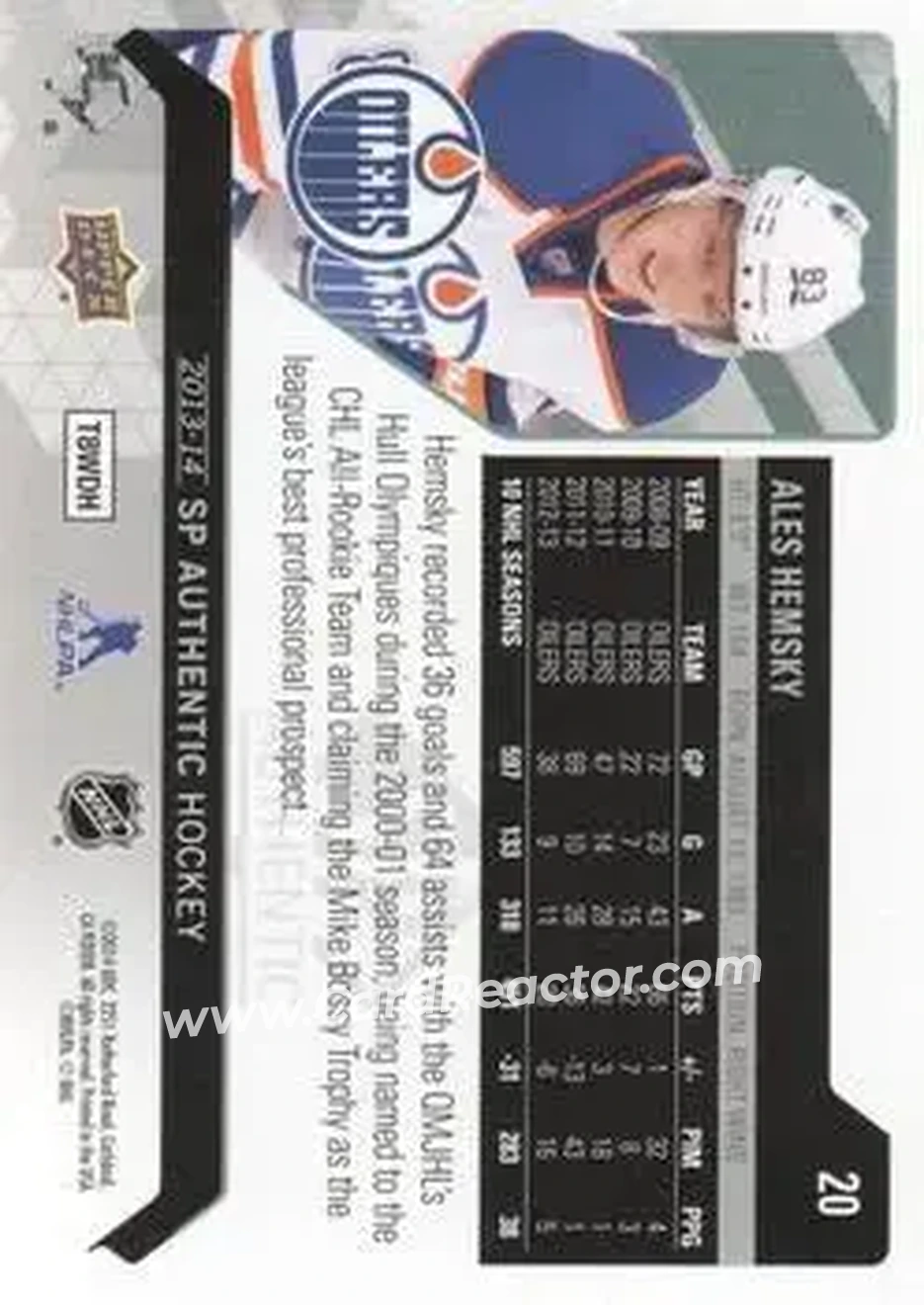 2013-14 SP Authentic #20 - Ales Hemsky - Edmonton Oilers - Back