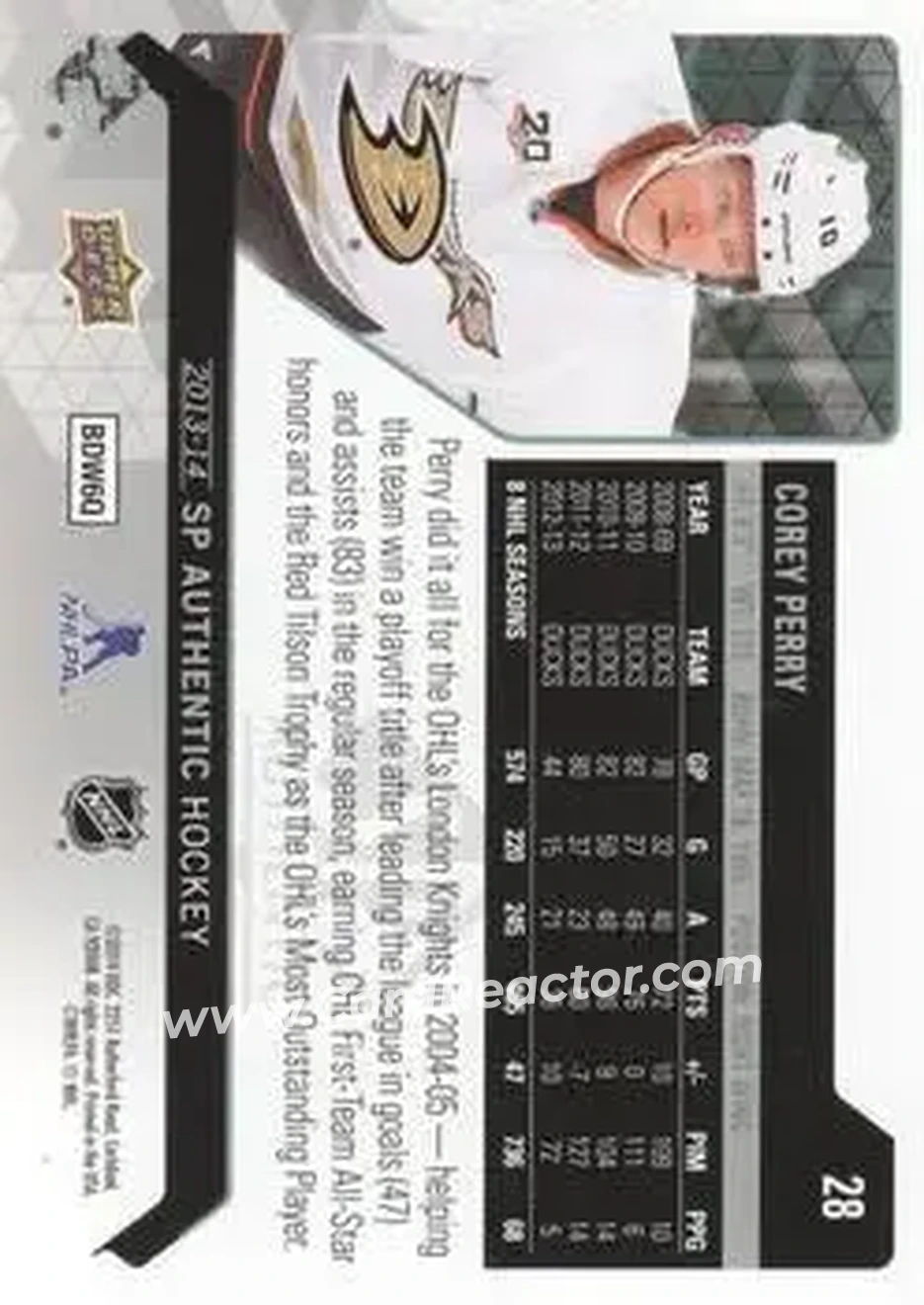 2013-14 SP Authentic #28 - Corey Perry - Anaheim Ducks - Back 2013-14 SP Authentic #28 - Corey Perry - Anaheim Ducks - Back