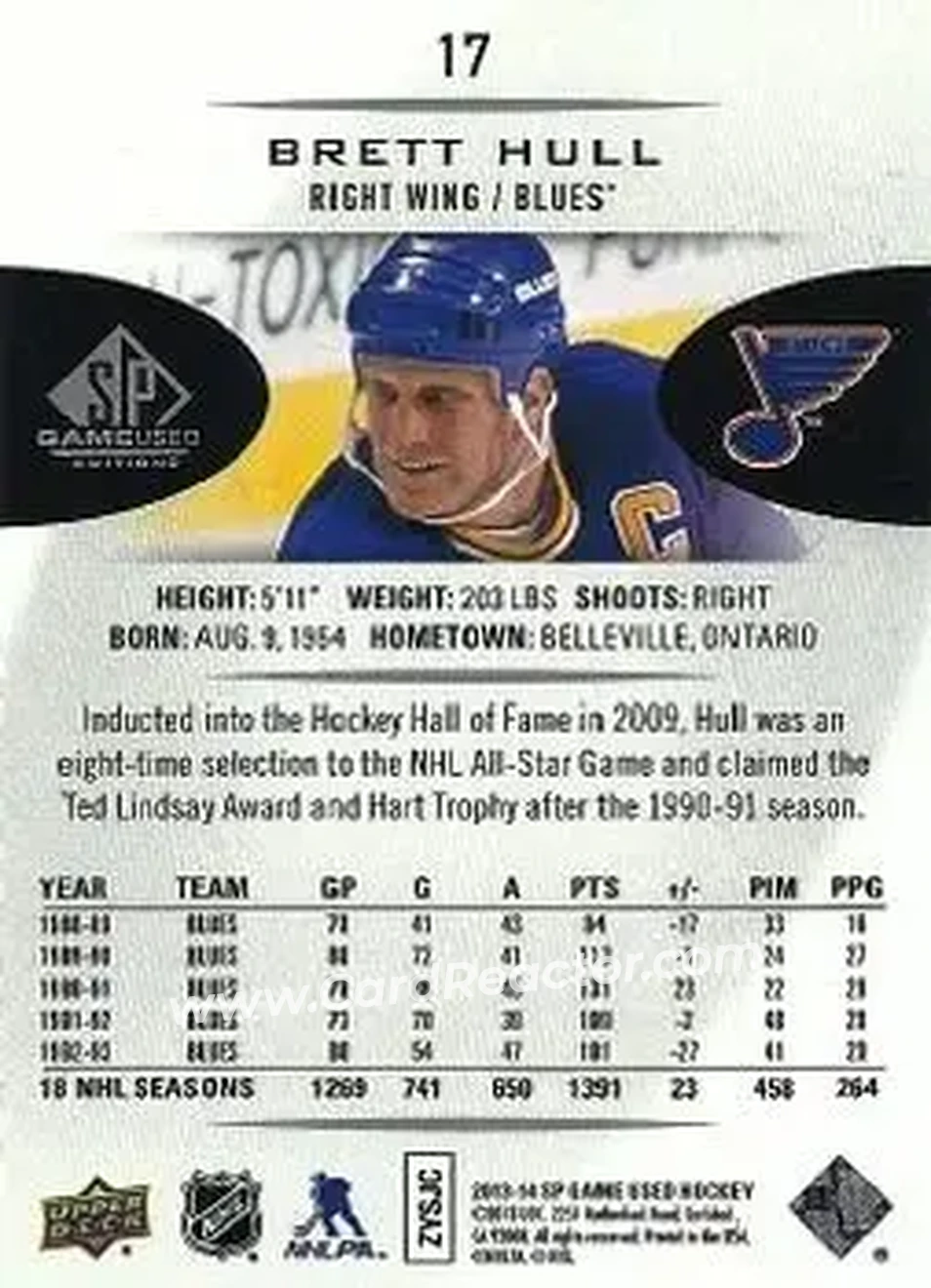 2013-14 SP Game Used #17 - Brett Hull - St. Louis Blues - Back