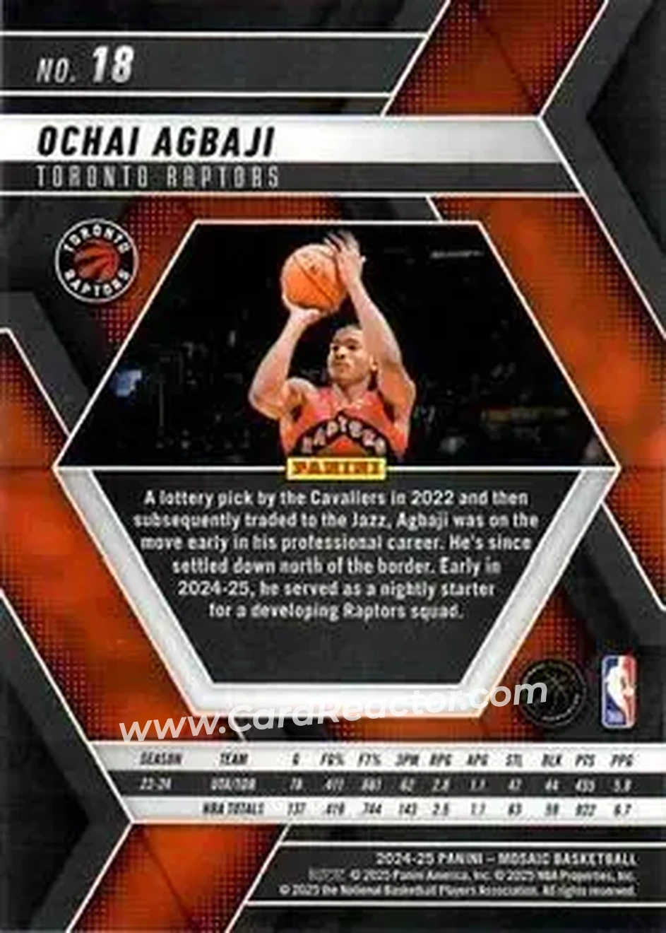2024-25 Panini Mosaic #18 - Ochai Agbaji - Toronto Raptors - Back 2024-25 Panini Mosaic #18 - Ochai Agbaji - Toronto Raptors - Back