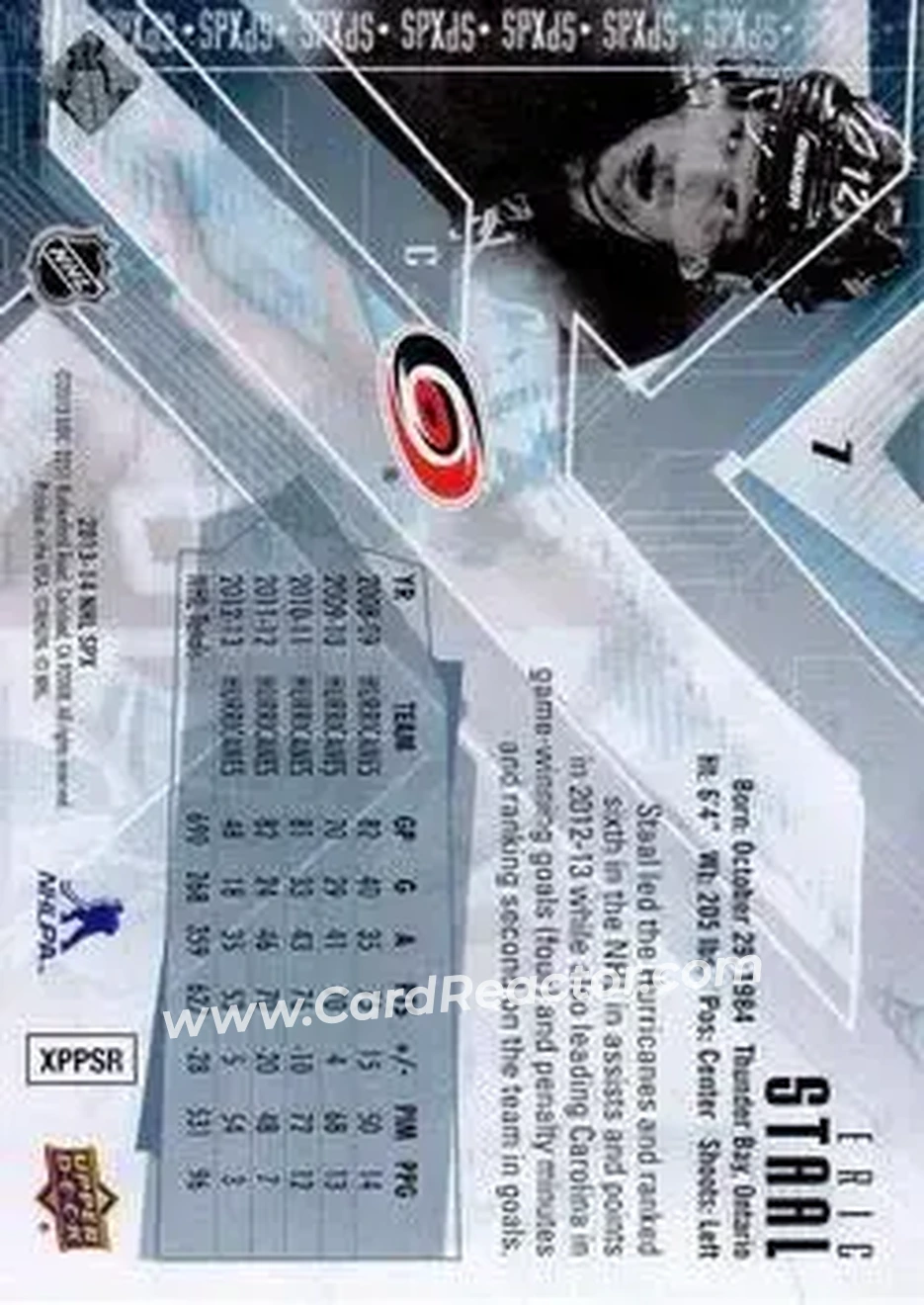 2013-14 SPx #7 - Eric Staal - Carolina Hurricanes - Back