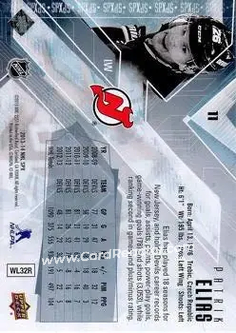 2013-14 SPx #11 - Patrik Elias - New Jersey Devils - Back