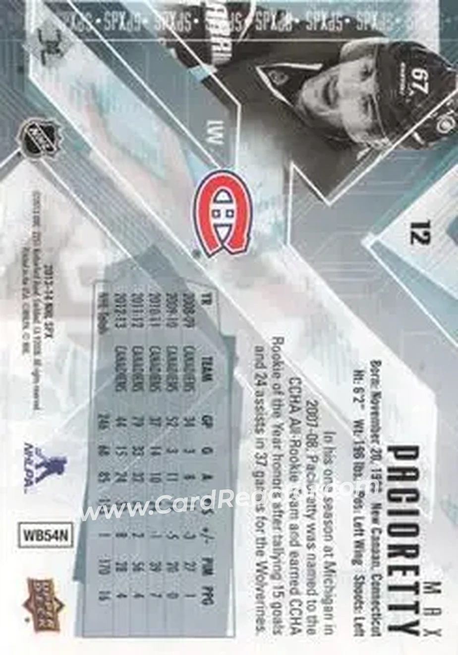 2013-14 SPx #12 - Max Pacioretty - Montreal Canadiens - Back