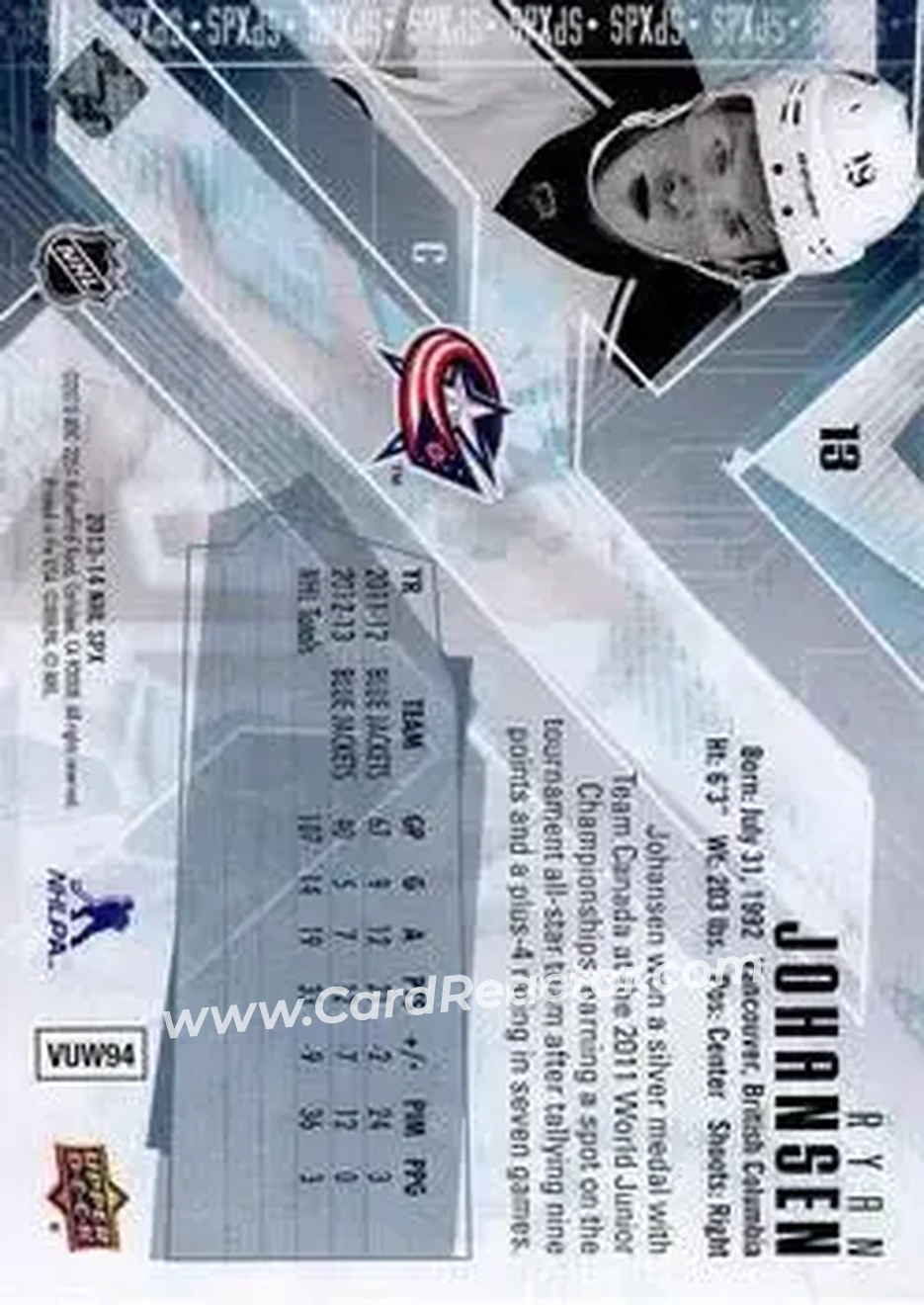 2013-14 SPx #13 - Ryan Johansen - Columbus Blue Jackets - Back