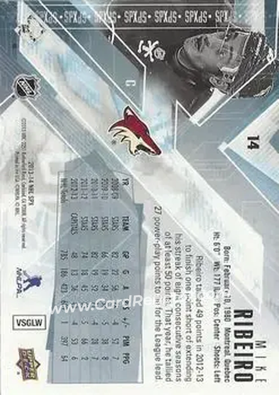 2013-14 SPx #14 - Mike Ribeiro - Phoenix Coyotes - Back