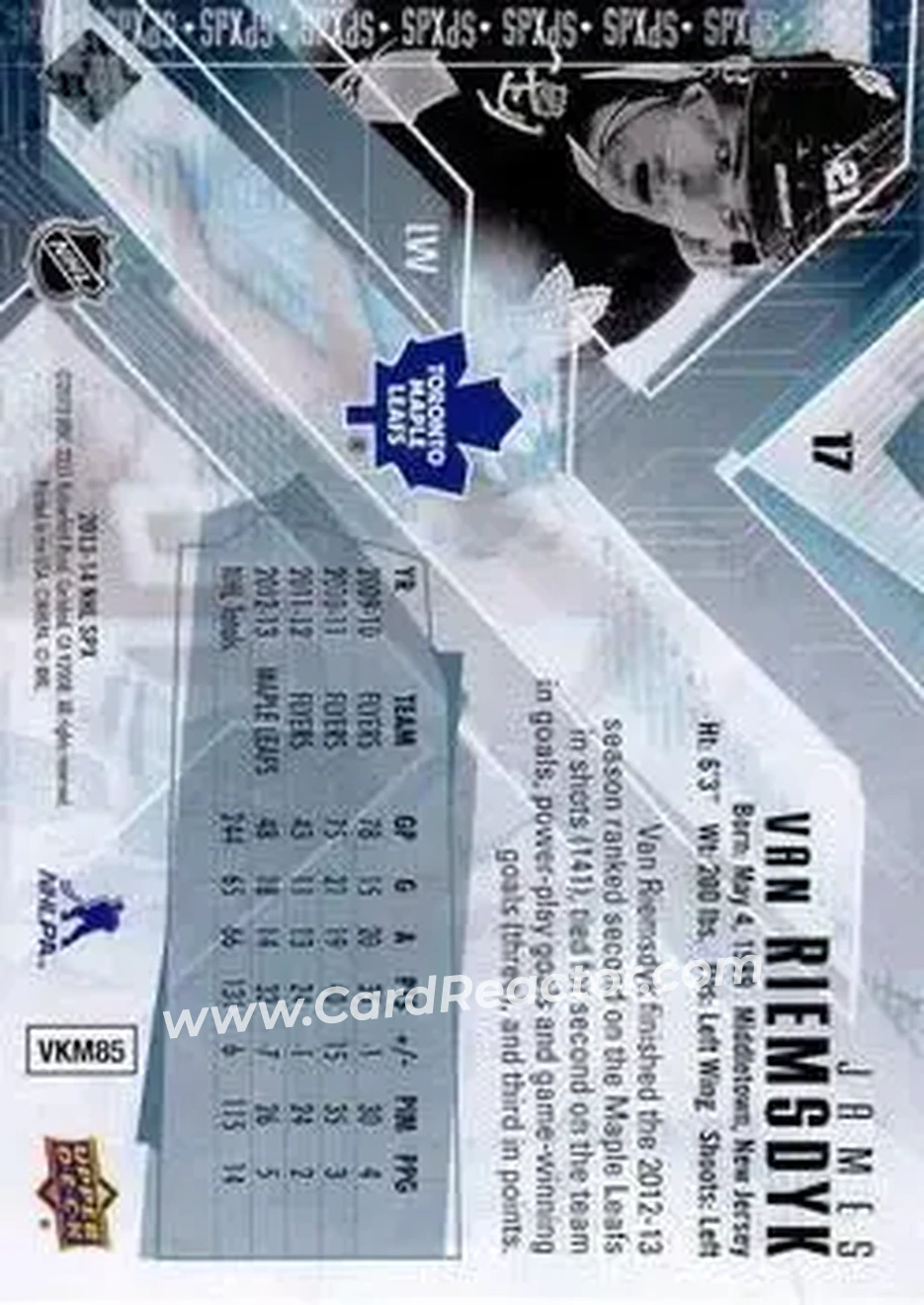 2013-14 SPx #17 - James van Riemsdyk - Toronto Maple Leafs - Back