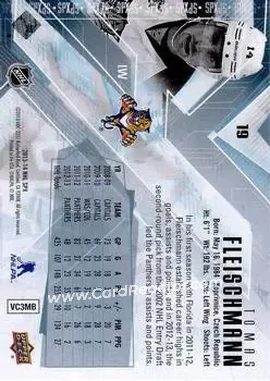 2013-14 SPx #19 - Tomas Fleischmann - Florida Panthers - Back