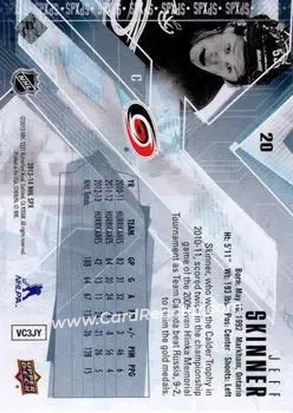 2013-14 SPx #20 - Jeff Skinner - Carolina Hurricanes - Back