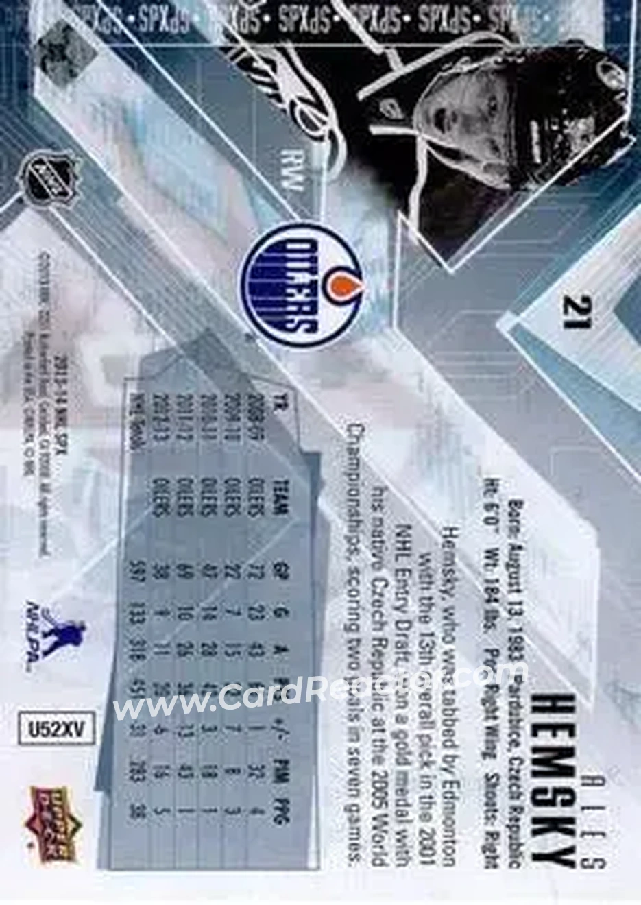 2013-14 SPx #21 - Ales Hemsky - Edmonton Oilers - Back