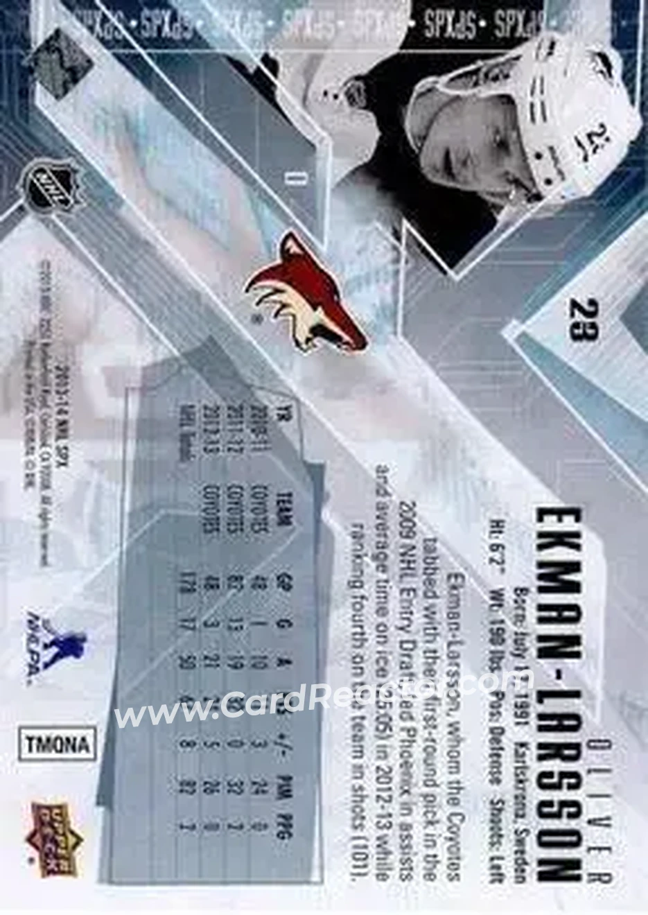 2013-14 SPx #23 - Oliver Ekman-Larsson - Phoenix Coyotes - Back