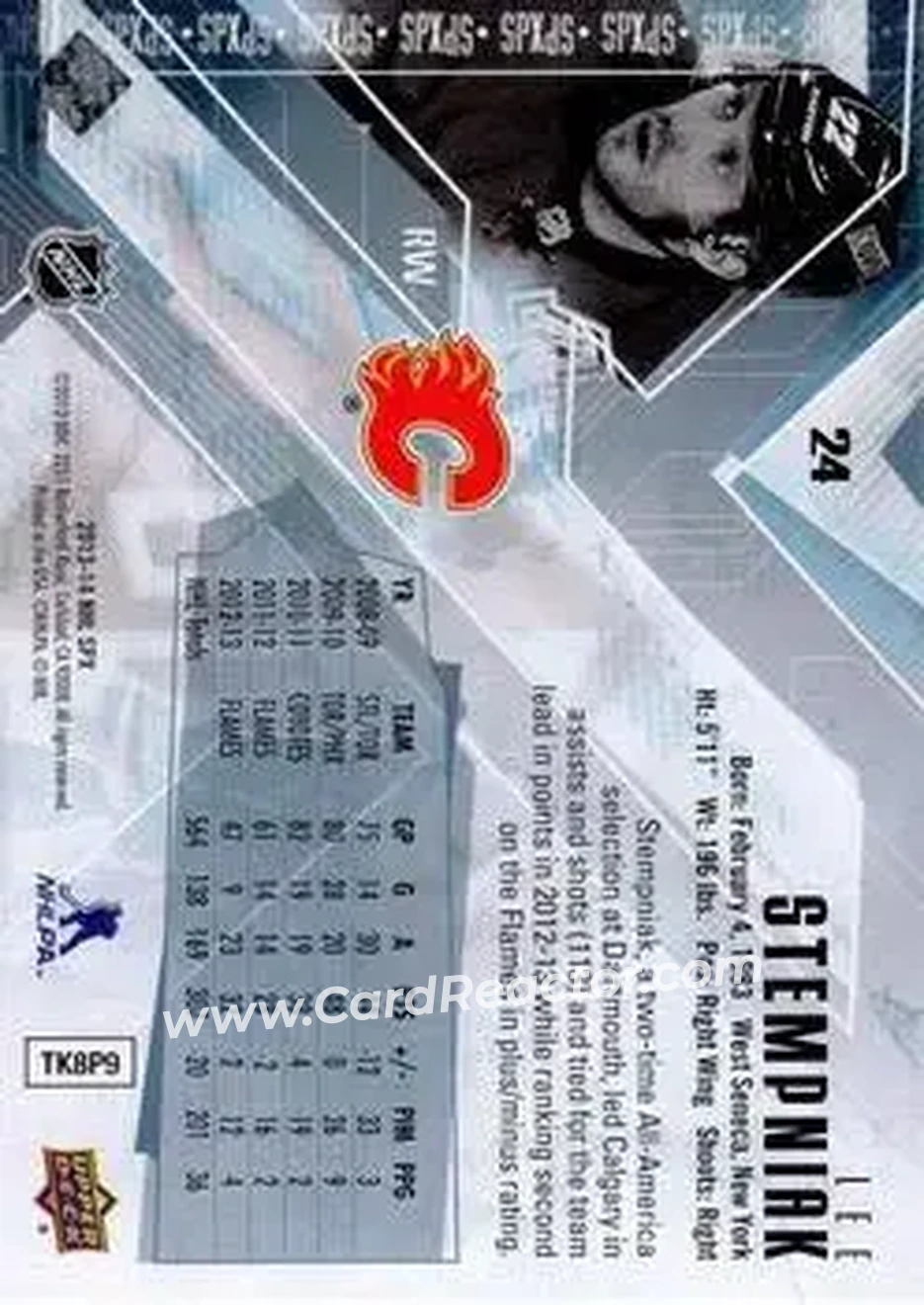 2013-14 SPx #24 - Lee Stempniak - Calgary Flames - Back