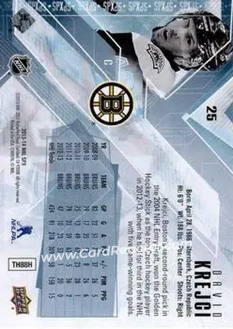 2013-14 SPx #25 - David Krejci - Boston Bruins - Back