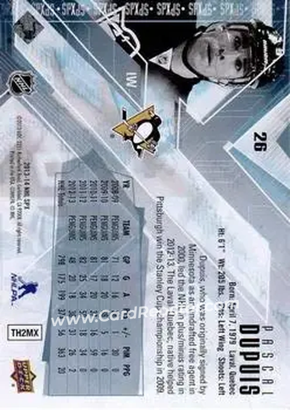 2013-14 SPx #26 - Pascal Dupuis - Pittsburgh Penguins - Back