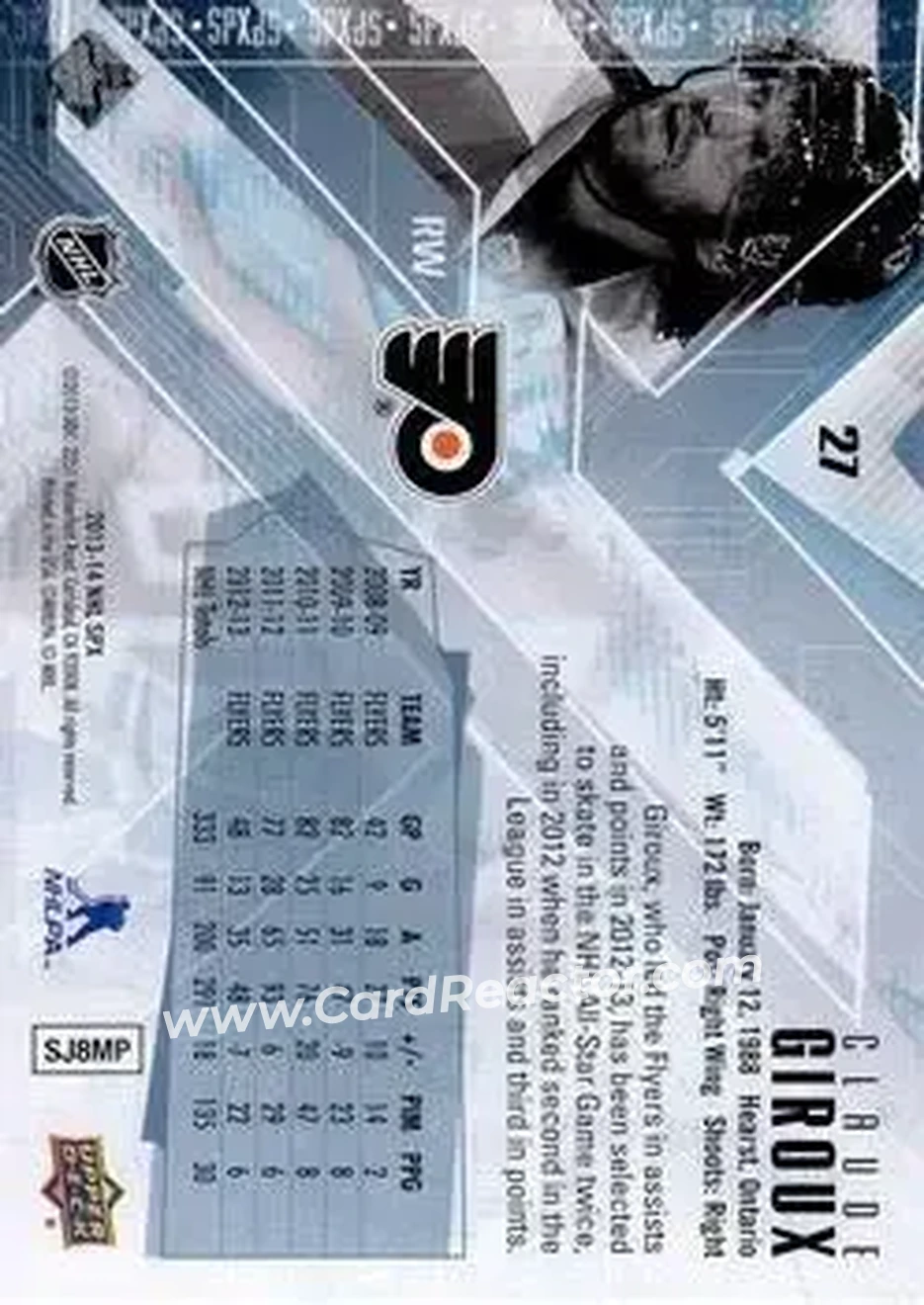 2013-14 SPx #27 - Claude Giroux - Philadelphia Flyers - Back