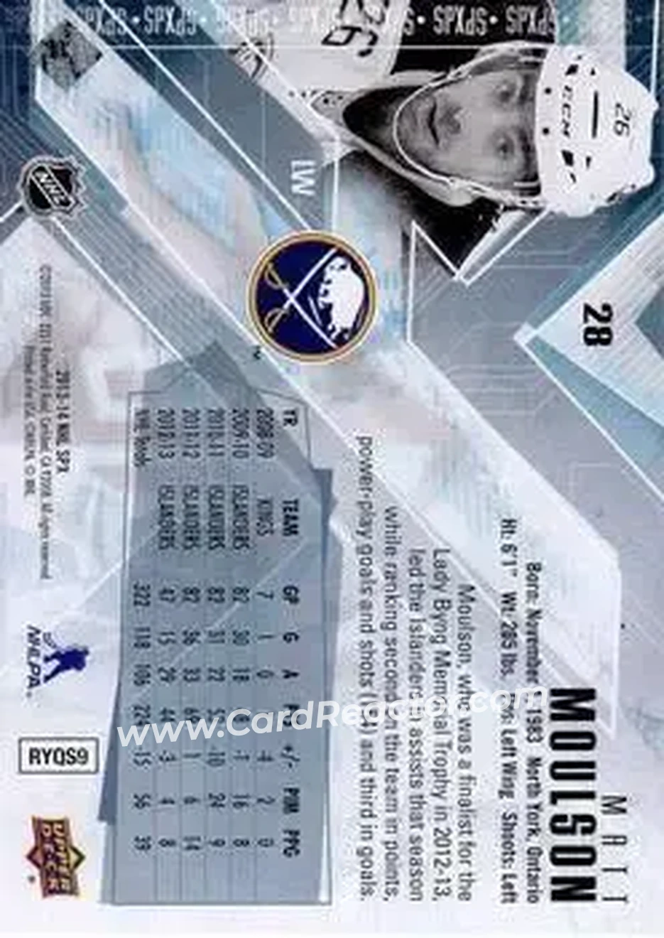 2013-14 SPx #28 - Matt Moulson - Buffalo Sabres - Back