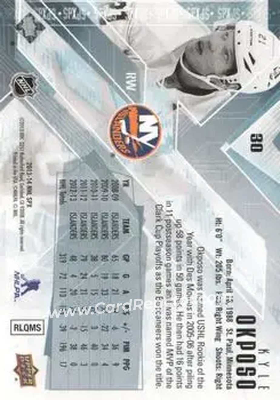 2013-14 SPx #30 - Kyle Okposo - New York Islanders - Back