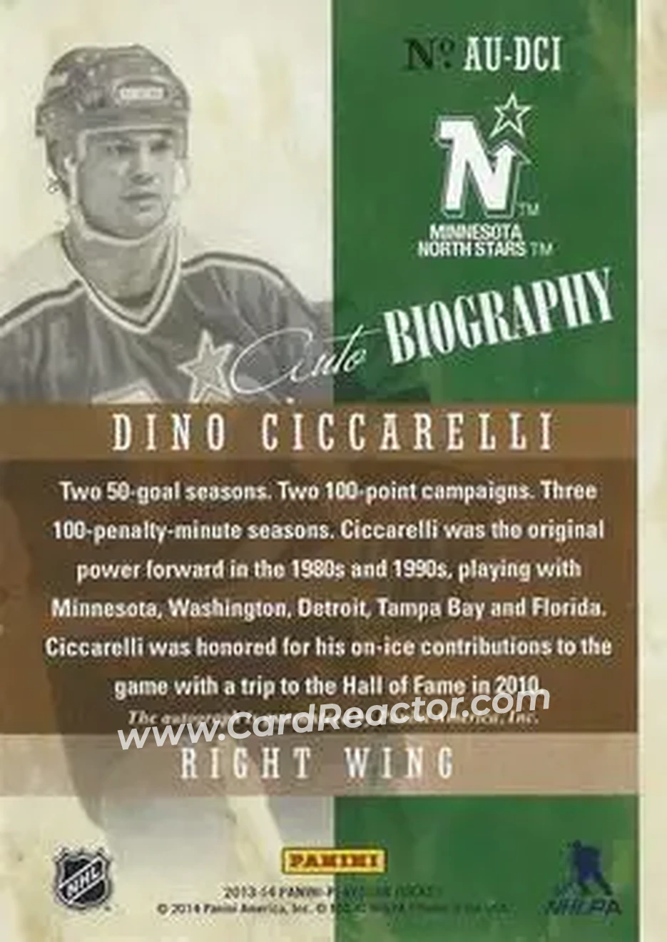 2013-14 Panini Playbook - AUTObiography #AU-DCI - Dino Ciccarelli - Minnesota North Stars - Back