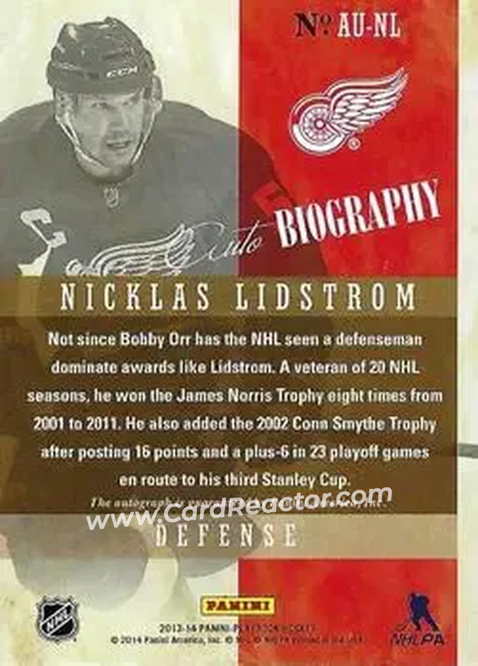 2013-14 Panini Playbook - AUTObiography #AU-NL - Nicklas Lidstrom - Detroit Red Wings - Back