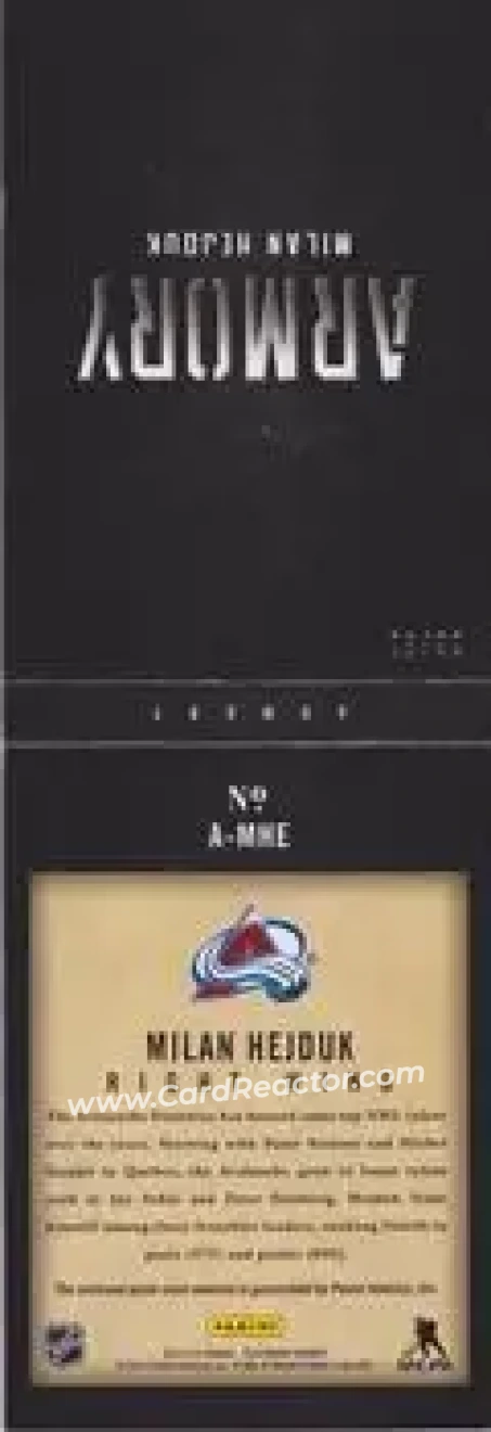 2013-14 Panini Playbook - Armory #A-MHE - Milan Hejduk - Colorado Avalanche - Back