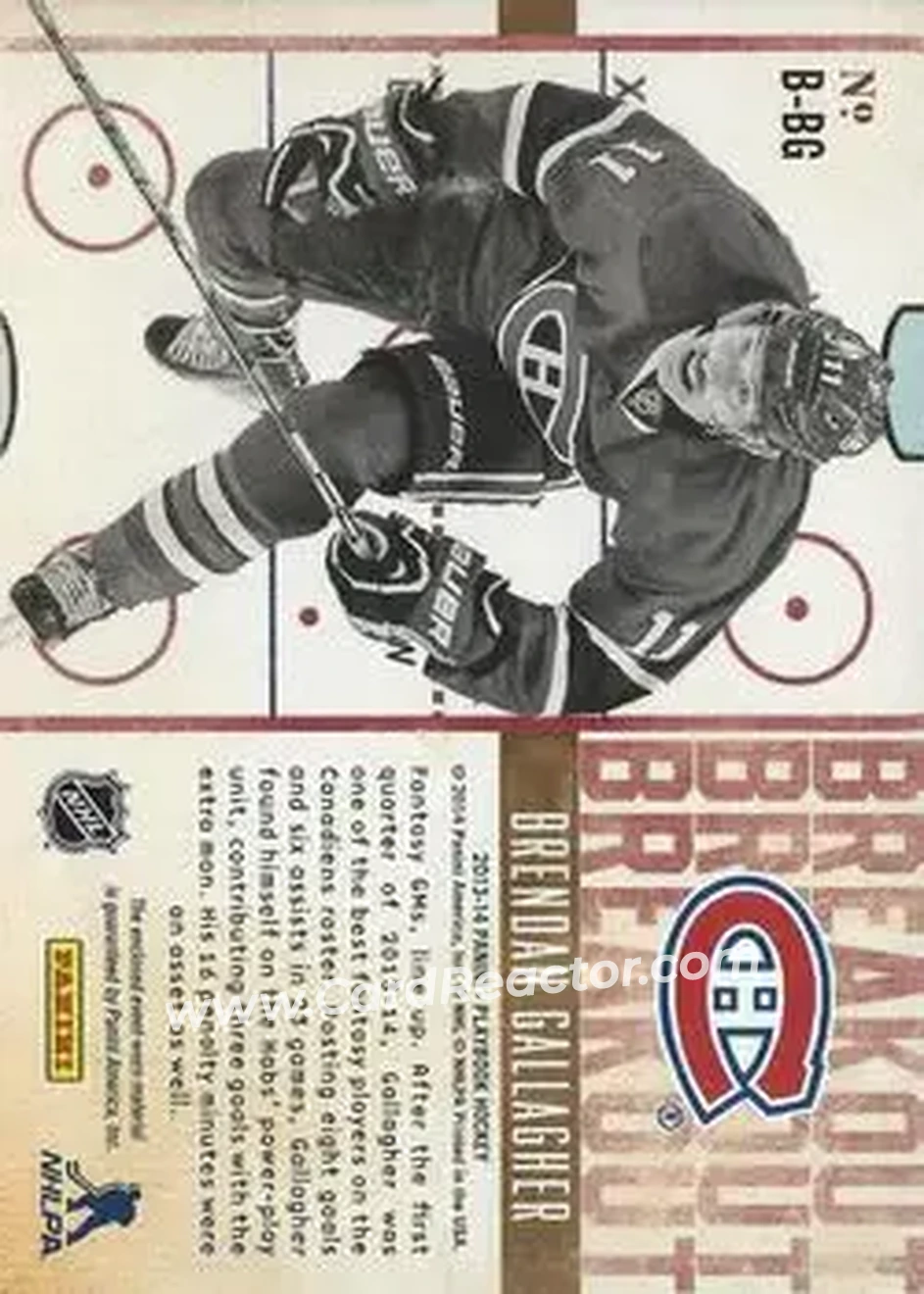 2013-14 Panini Playbook - Breakout #B-BG - Brendan Gallagher - Montreal Canadiens - Back