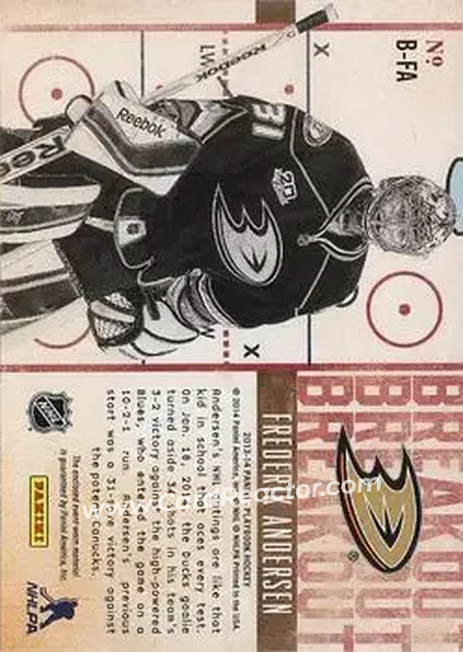 2013-14 Panini Playbook - Breakout #B-FA - Frederik Andersen - Anaheim Ducks - Back