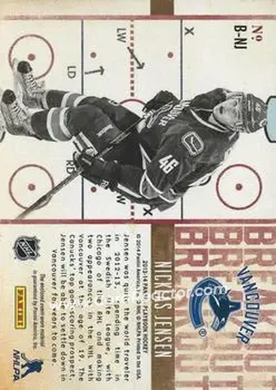2013-14 Panini Playbook - Breakout #B-NJ - Nicklas Jensen - Vancouver Canucks - Back