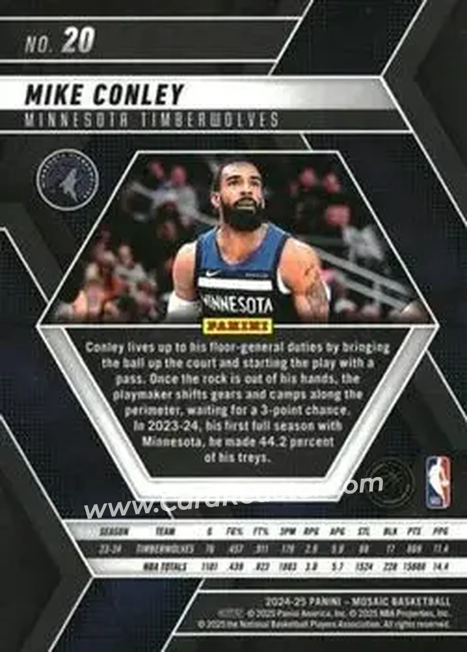 2024-25 Panini Mosaic #20 - Mike Conley - Minnesota Timberwolves - Back