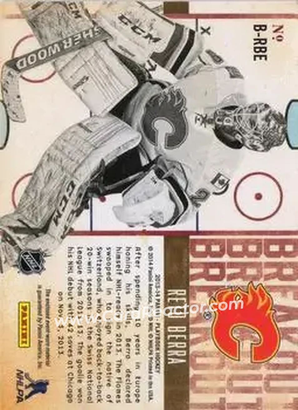 2013-14 Panini Playbook - Breakout #B-RBE - Reto Berra - Calgary Flames - Back