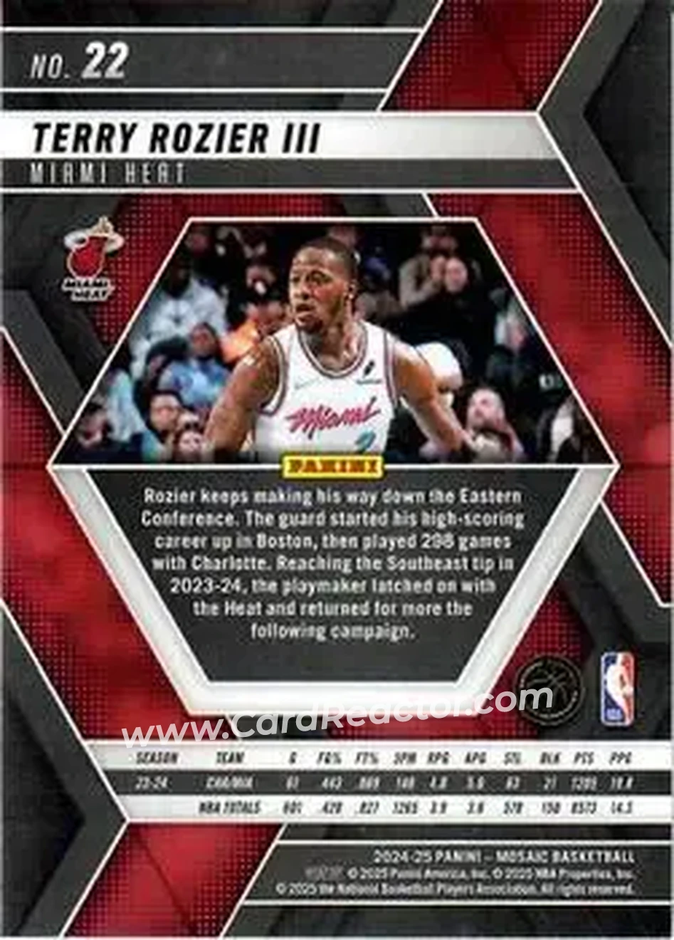 2024-25 Panini Mosaic #22 - Terry Rozier III - Miami Heat - Back 2024-25 Panini Mosaic #22 - Terry Rozier III - Miami Heat - Back