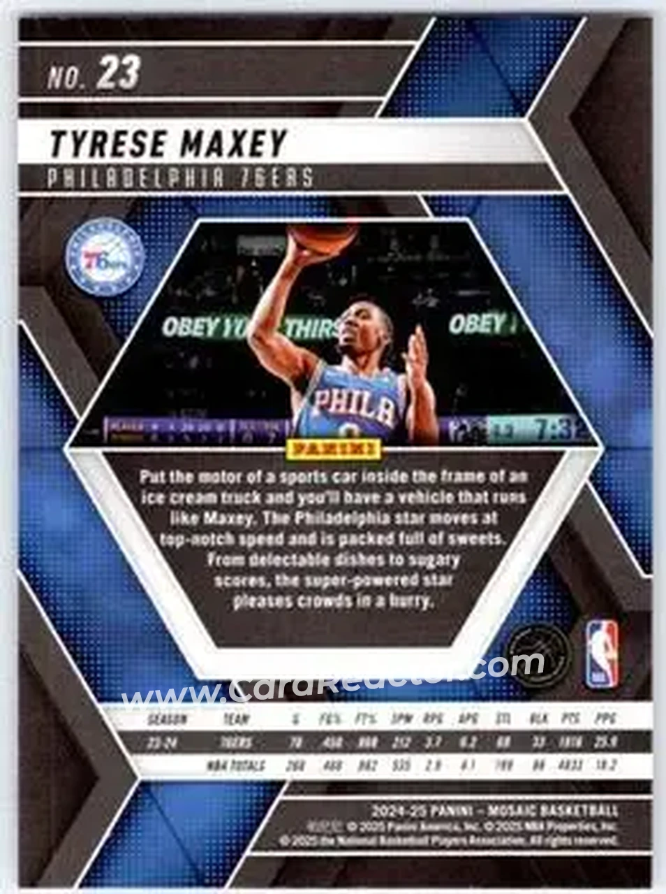 2024-25 Panini Mosaic #23 - Tyrese Maxey - Philadelphia 76ers - Back