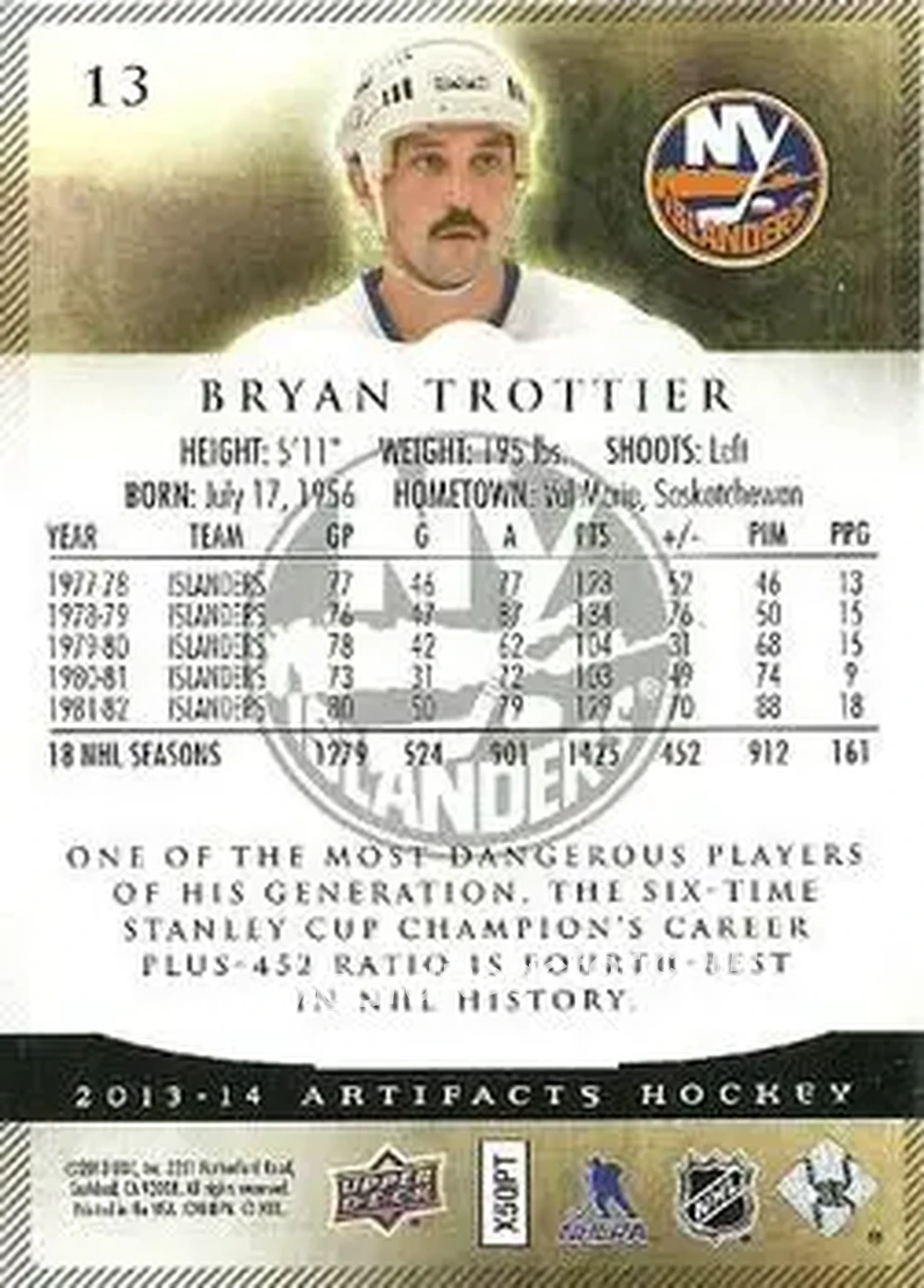 2013-14 Upper Deck Artifacts #13 - Bryan Trottier - New York Islanders - Back