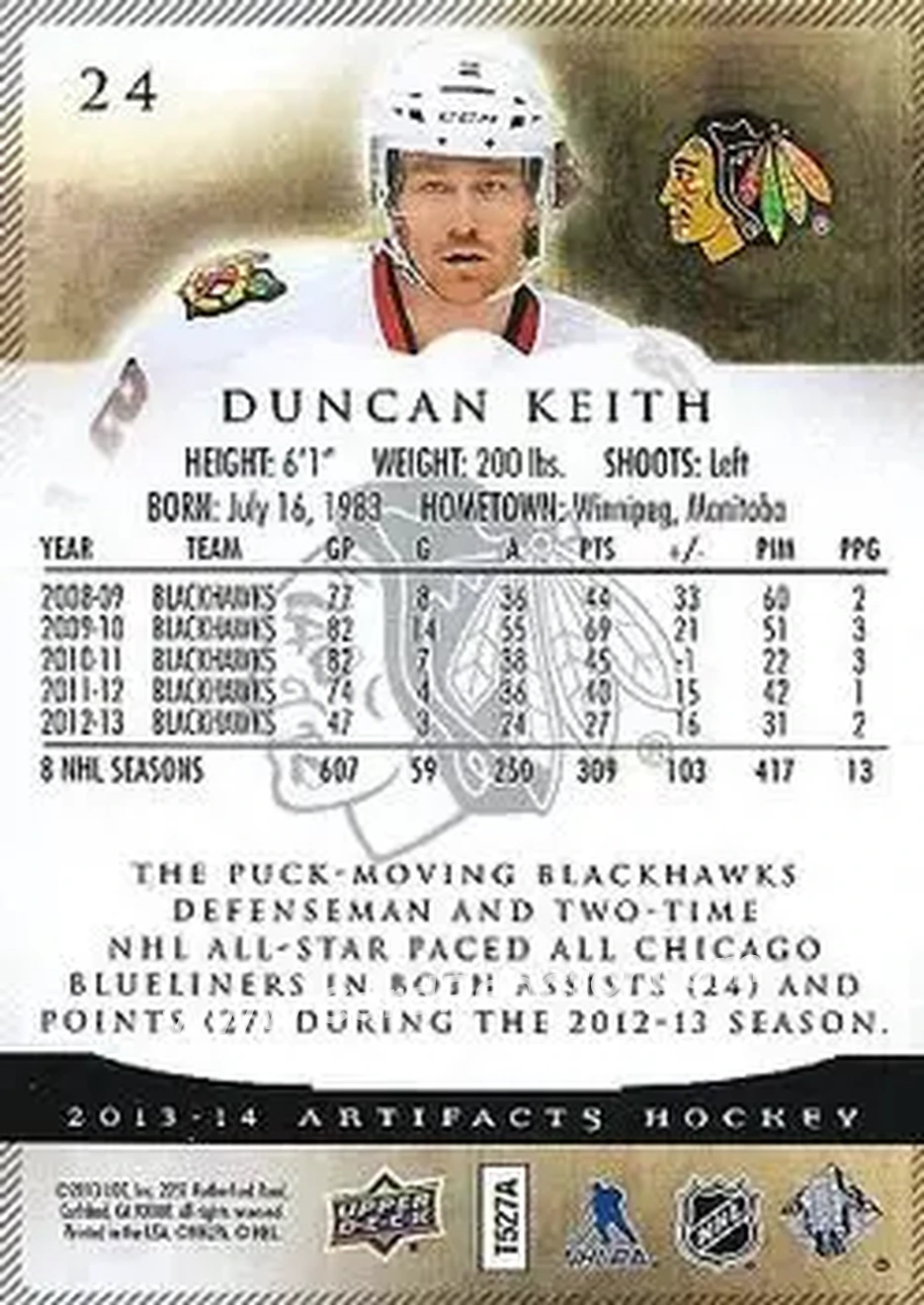 2013-14 Upper Deck Artifacts #24 - Duncan Keith - Chicago Blackhawks - Back 2013-14 Upper Deck Artifacts #24 - Duncan Keith - Chicago Blackhawks - Back
