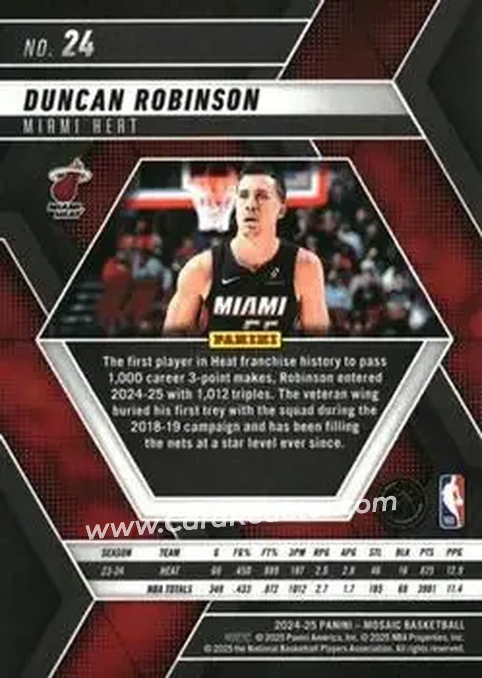 2024-25 Panini Mosaic #24 - Duncan Robinson - Miami Heat - Back