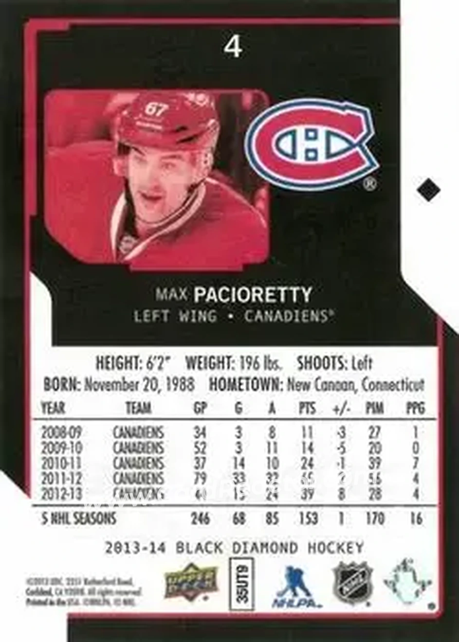 2013-14 Upper Deck Black Diamond #4 - Max Pacioretty - Montreal Canadiens - Back