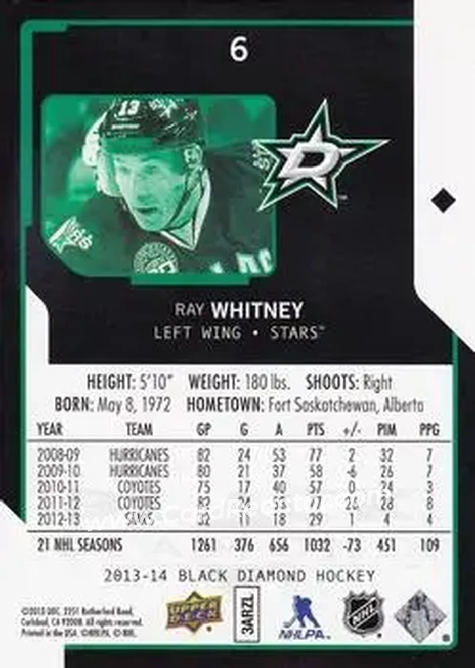 2013-14 Upper Deck Black Diamond #6 - Ray Whitney - Dallas Stars - Back