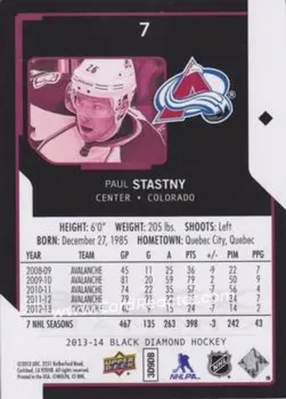 2013-14 Upper Deck Black Diamond #7 - Paul Stastny - Colorado Avalanche - Back